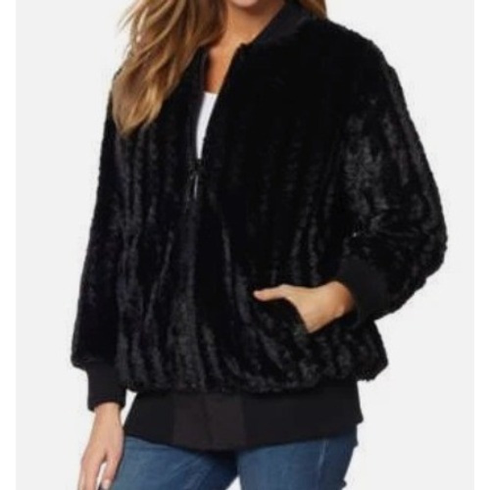 A by Adrienne Landau Reversible Faux Fur Hi-Tech Coat Bomber Jacket | SZ: 2X